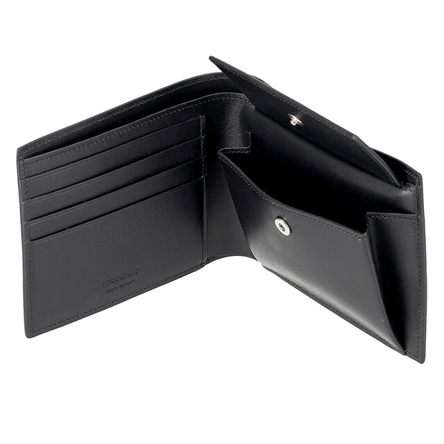 フェラガモ 二つ折り財布 メンズ Ferragamo 661329CALF NER 770 094 ブラック ウォレット ブランド 高級 おしゃれ プレゼント 実用的