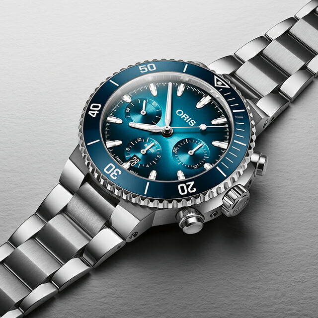オリス アクイス クロノグラフ 43.5mm 自動巻き 腕時計 メンズ クロノグラフ ORIS 01 771 7793 4155-07 8 23 01PEB アナログ ブルーグラデーション スイス製 高級 ブランド おしゃれ 防水 プレゼント 男性 実用的