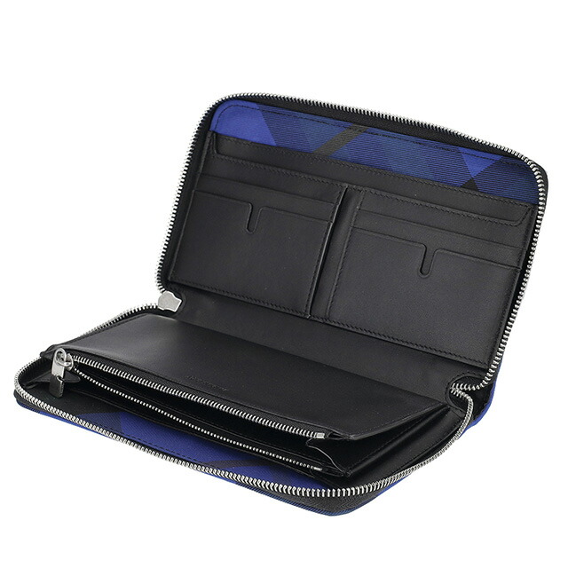 バ－バリ－ 長財布 メンズ BURBERRY 8085244 ブラック ブルー ウォレット ブランド 高級 おしゃれ プレゼント 実用的