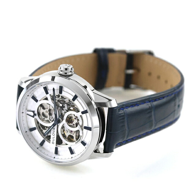 ブローバ クラシック メカニカル 自動巻き 腕時計 ブランド メンズ オープンハート BULOVA 96A330 アナログ シルバー ブルー おしゃれ 防水 プレゼント 男性 実用的
