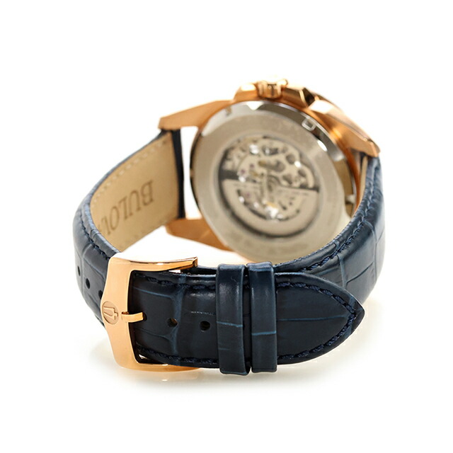 ブローバ クラシック 自動巻き 腕時計 ブランド メンズ オープンハート BULOVA 97A161 アナログ ブルー おしゃれ 防水 プレゼント 男性 実用的