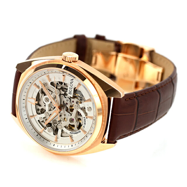 ブローバ クラシック サーベイヤー 自動巻き 腕時計 ブランド メンズ オープンハート BULOVA 97A175 アナログ シルバー ブラウン おしゃれ 防水 プレゼント 男性 実用的