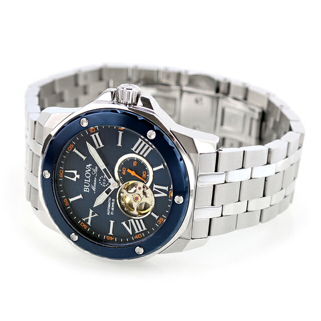 ブローバ マリンスター 自動巻き 腕時計 ブランド メンズ オープンハート BULOVA 98A302 アナログ ネイビー おしゃれ 防水 プレゼント 男性 実用的