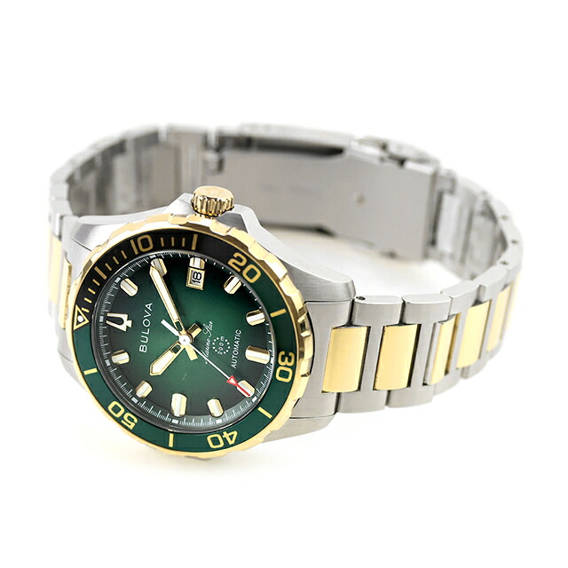 ブローバ マリンスター 自動巻き 腕時計 ブランド メンズ BULOVA 98B467 アナログ グリーン シルバー ゴールド おしゃれ 防水 プレゼント 男性 実用的