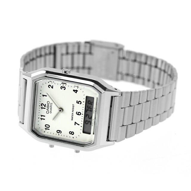 カシオ 腕時計 チープカシオ デュアルタイム AQ-230A-7BDF CASIO ホワイト チプカシ 時計 ブランド おしゃれ アナデジ アナログ デジタル 防水 小さい 軽い かっこいい プレゼント 男性 実用的 学生 受験生 受験用 試験用 受験対応