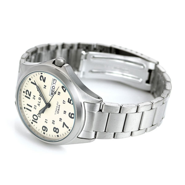セイコー アルバ メンズ 腕時計 カレンダー チタン AQPJ401 SEIKO ALBA クオーツ クリーム 時計 ブランド おしゃれ 防水 プレゼント 男性 実用的