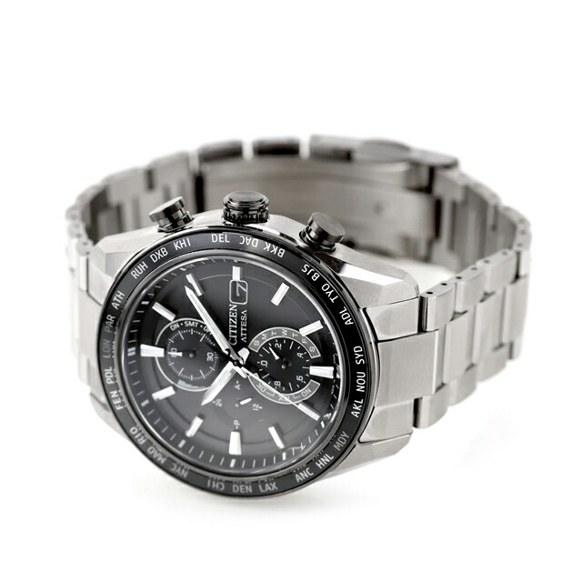 シチズン アテッサ ACT Line ダイレクトフライト 光発電エコドライブ電波 腕時計 ブランド メンズ チタン クロノグラフ 電波ソーラー CITIZEN ATTESA AT8295-56E アナログ ブラック 黒 日本製 高級 おしゃれ 防水 文字盤 大きい プレゼント 男性 実用的