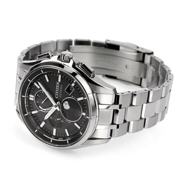 シチズン アテッサ 光発電エコ・ドライブ電波時計 ダイレクトフライト ムーンフェイズ 光発電エコドライブ電波 腕時計 ブランド メンズ チタン ムーンフェイズ ソーラー電波 CITIZEN ATTESA BY1001-66E アナログ ブラック 黒 日本製