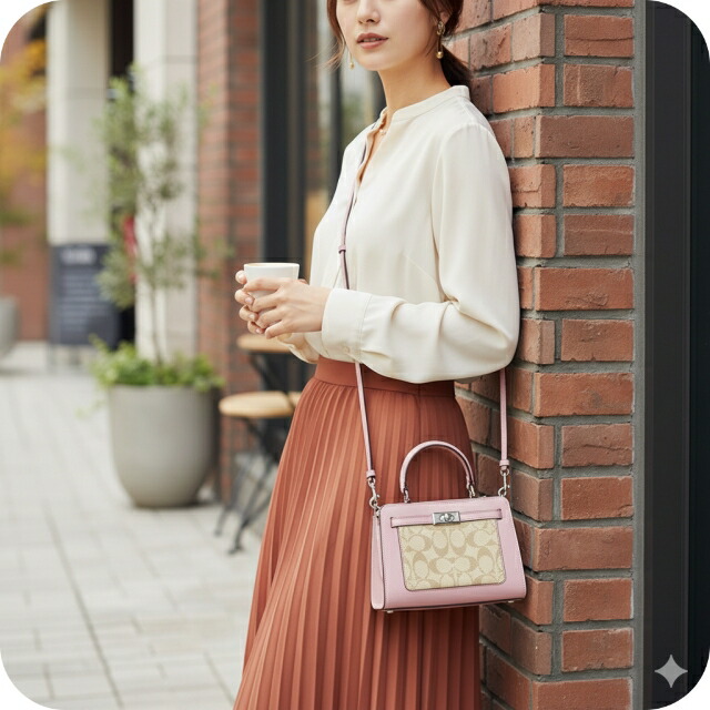 コーチ ハンドバッグ 2way ショルダーバッグ 斜めがけ レディース アウトレット ブランド COACH シグネチャー CC977 SVV7O ライトカーキ/ピンク 軽量 小さめ 手提げ 高級 おしゃれ プレゼント 女性 実用的 かわいい