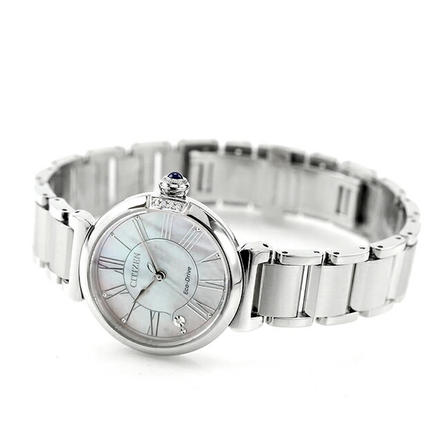 シチズン エル ROUND Collection エコドライブ 腕時計 ブランド レディース ダイヤモンド ソーラー CITIZEN L EM1060-87Y アナログ ホワイトシェル 白 おしゃれ 防水 軽い 華奢 かわいい プレゼント 女性 実用的
