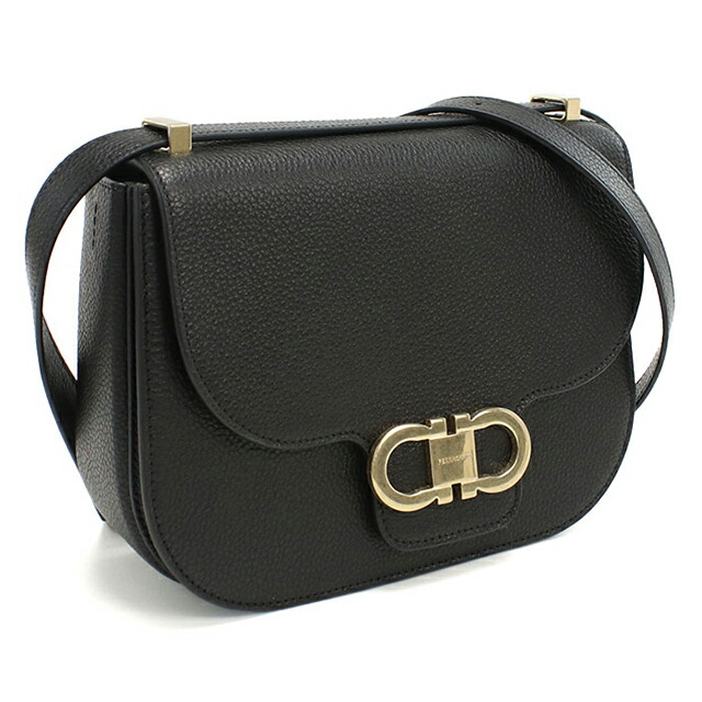 フェラガモ 斜め掛け ショルダーバッグ レディース ブランド FERRAGAMO DOUBLE GANCIO FLAP 21-9867 ブラック バッグ