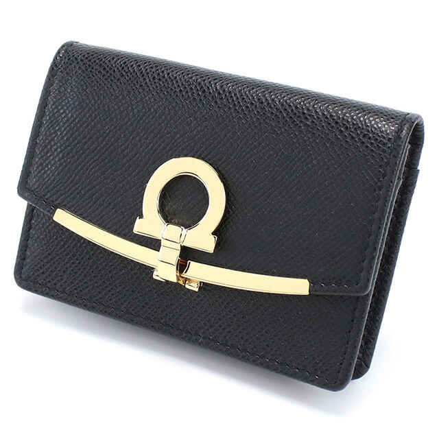 フェラガモ カードケース レディース FERRAGAMO ガンチーニ イタリア 22-D198 ブラック 財布 定期入れ ブランド 高級 おしゃれ プレゼント 実用的