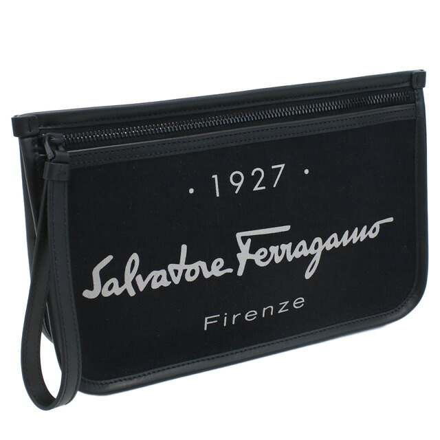 フェラガモ クラッチバッグ メンズ FERRAGAMO ポリアミド コットン ポリウレタン レザー イタリア 24-0971 ブラック バッグ ビジネス 軽量 小さめ ミニバッグ ブランド 高級 おしゃれ プレゼント 男性 実用的 かっこいい
