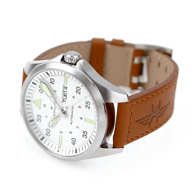 ハミルトン カーキ アビエーション カーキ パイロット デイデイト オートマティック 42mm 自動巻き 腕時計 メンズ HAMILTON H64635550 アナログ シルバー ブラウン スイス製 ブランド おしゃれ 防水 プレゼント 男性 実用的