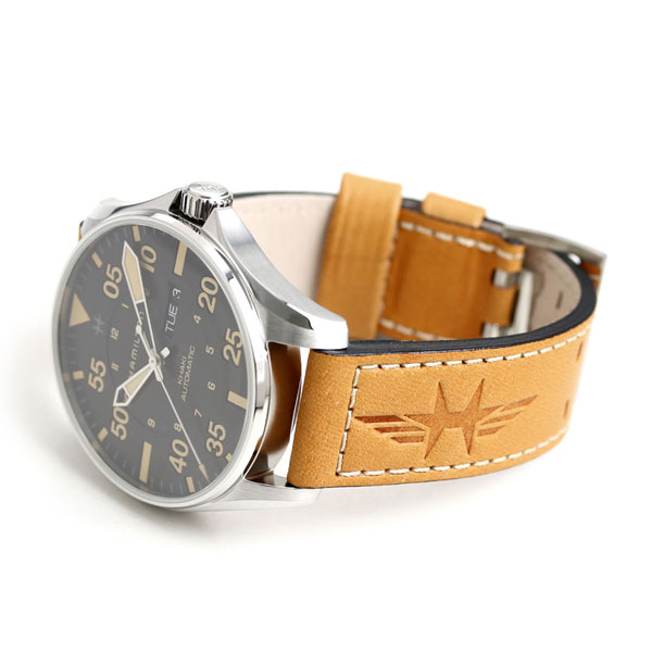 ハミルトン カーキ 腕時計 メンズ H64725531 HAMILTON 時計 アビエーション パイロット デイデイト 46mm 自動巻き ブラック ブラウン ブランド おしゃれ 防水 プレゼント 男性 実用的