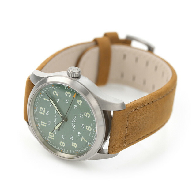 ハミルトン カーキ フィールド チタニウム オート 38mm 自動巻き 腕時計 メンズ チタン 革ベルト HAMILTON H70205860 アナログ グリーン ライトブラウン スイス製 ブランド おしゃれ 防水 プレゼント 男性 実用的