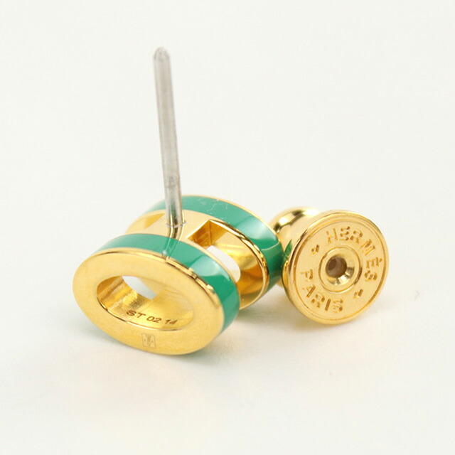 エルメス ピアス レディース ブランド HERMES MINI POP H ゴールド-グリーン アクセサリー