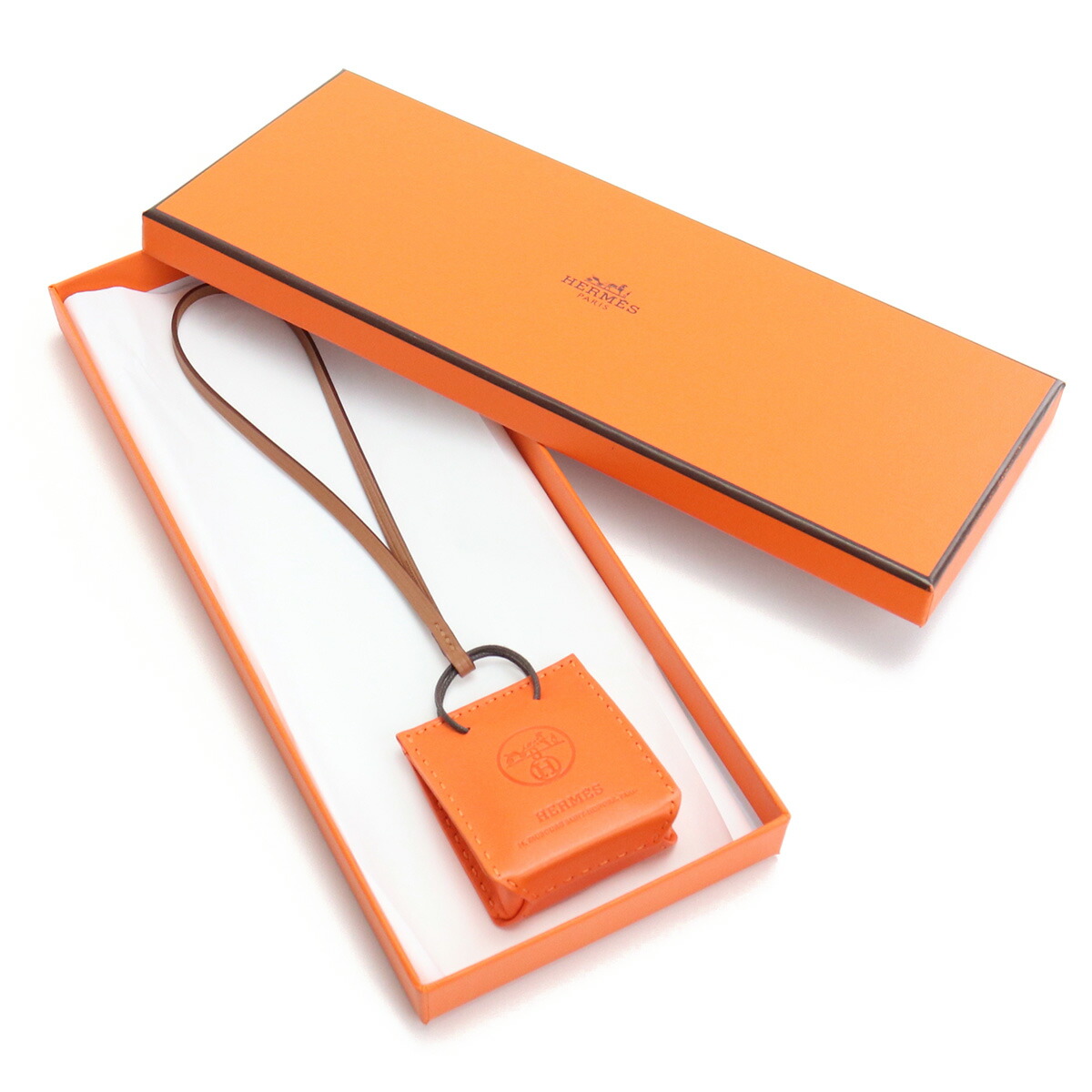 エルメス バッグチャーム レディース HERMES レザー フランス サックオランジュ オレンジ系 小物