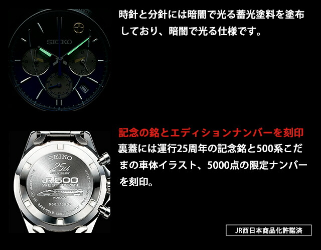 500系こだま セイコー コラボウオッチ 500系新幹線 25周年記念モデル クオーツ 腕時計 メンズ 数量限定モデル クロノグラフ 51018 アナログ ブルーグラデーション 日本製 ブランド おしゃれ 防水 プレゼント 男性 実用的