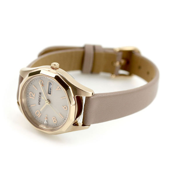 シチズン ウィッカ デイ＆デイト ソーラー レディース 腕時計 CITIZEN wicca KH3-525-90 ベージュ グレージュ ブランド おしゃれ 防水 軽い 華奢 かわいい プレゼント 女性 実用的