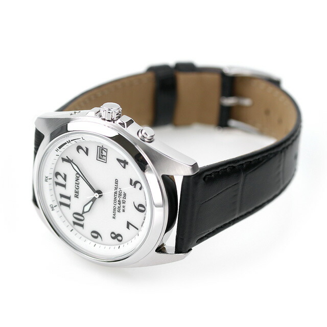 シチズン レグノ ソーラーテック 電波ソーラー 腕時計 ソーラー電波腕時計 ソーラー電波時計 メンズ 革ベルト CITIZEN REGUNO KS3-115-20 アナログ ホワイト ブラック 黒 ブランド おしゃれ 防水 プレゼント 男性 実用的