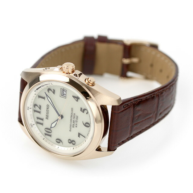 シチズン レグノ ソーラーテック 電波ソーラー 腕時計 ソーラー電波腕時計 ソーラー電波時計 メンズ 革ベルト CITIZEN REGUNO KS3-123-80 アナログ ゴールド ブラウン ブランド おしゃれ 防水 プレゼント 男性 実用的