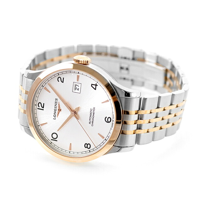 ロンジン レコード 自動巻き 腕時計 ブランド メンズ LONGINES L2.821.5.76.7 アナログ シルバー ピンクゴールド スイス製 おしゃれ 防水 プレゼント 男性 実用的
