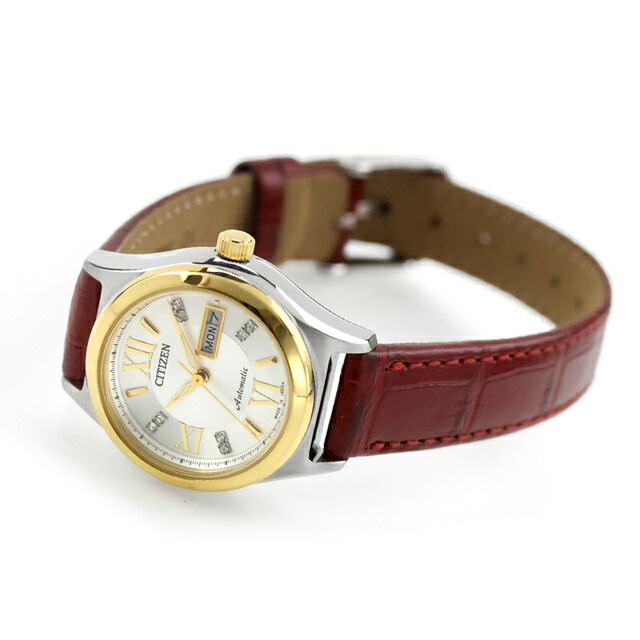 シチズン コレクション メカニカル デイ＆デイト 自動巻き 腕時計 ブランド レディース CITIZEN COLLECTION PD7166-03A アナログ ホワイト レッド 白 日本製 おしゃれ 防水 軽い 華奢 かわいい プレゼント 女性 実用的