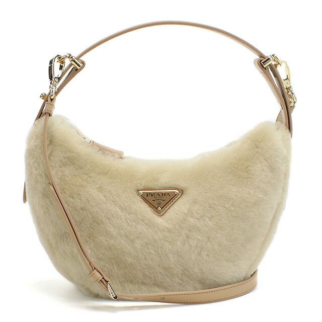 プラダ ショルダーバッグ セミショルダー レディース PRADA MONTONE フェイクファー、レザー イタリア 1BC194 ECRU+NOISETTE ベージュ系 バッグ 斜めがけ ブランド 高級 おしゃれ プレゼント 女性 実用的 かわいい