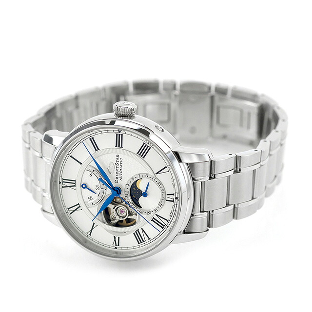 オリエントスター Classic Collection M45 F7 Mechanical Moon Phase 自動巻き 腕時計 ブランド メンズ ムーンフェイズ オープンハート 替えベルト ORIENT STAR RK-BT0001S ホワイト 白 おしゃれ 防水 プレゼント 男性 実用的