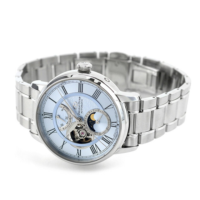 オリエントスター Classic Collection M45 F7 Mechanical Moon Phase 自動巻き 腕時計 ブランド メンズ 数量限定 ムーンフェイズ オープンハート 替えベルト ORIENT STAR RK-BT0003L ブルー おしゃれ 防水 プレゼント 男性 実用的