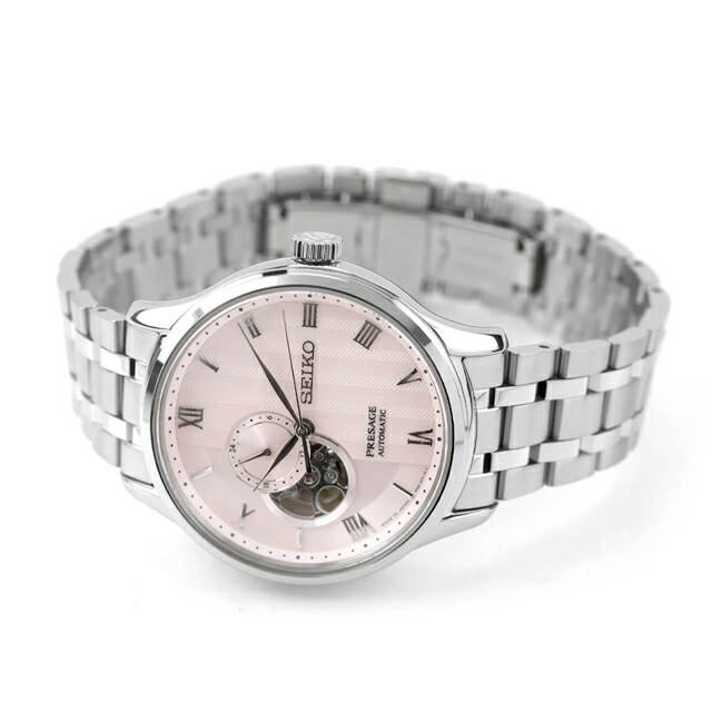 セイコー プレザージュ ジャパニーズガーデン 自動巻き 腕時計 ブランド メンズ オープンハート SEIKO PRESAGE SARY261 ピンク 日本製 高級 おしゃれ 防水 プレゼント 男性 実用的