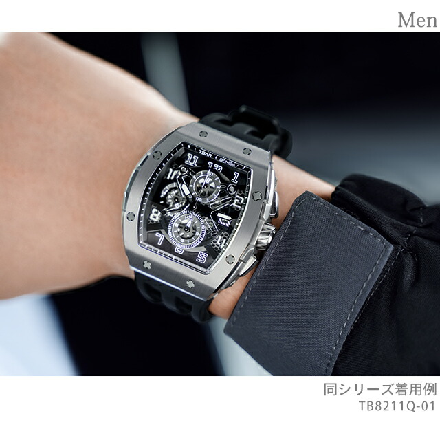 サーボンバ TB8211Q エレメンタルシリーズ クォーツ 電池式 腕時計 ブランド メンズ クロノグラフ オープンハート TSAR BOMBA TB8211Q-01 アナログ ブラック 黒