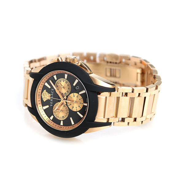 ヴェルサーチ 時計 メンズ 腕時計 キャラクター クロノグラフ スイス製 VEM800318 VERSACE ブラック ピンクゴールド 新品 高級 ブランド おしゃれ 防水 プレゼント 男性 実用的