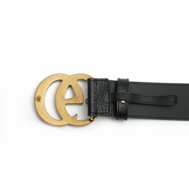 グッチ GUCCI ベルト 406831-DJ20T-1000-95 メンズ ブラック ゴールド カーフスキンレザー マーモント ダブルGバックル ベルト