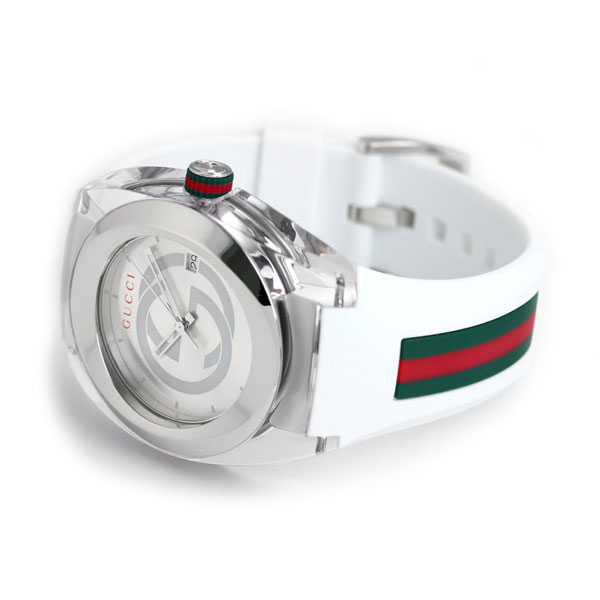 グッチ 時計 スイス製 メンズ 腕時計 YA137102A GUCCI シンク 46mm シルバー ホワイト 高級 ブランド おしゃれ 防水 プレゼント 男性 実用的