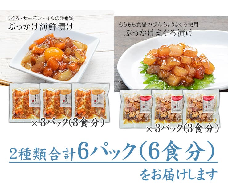 海鮮漬け6食セット 天然マグロ サーモン イカ [海鮮漬け6食セット]