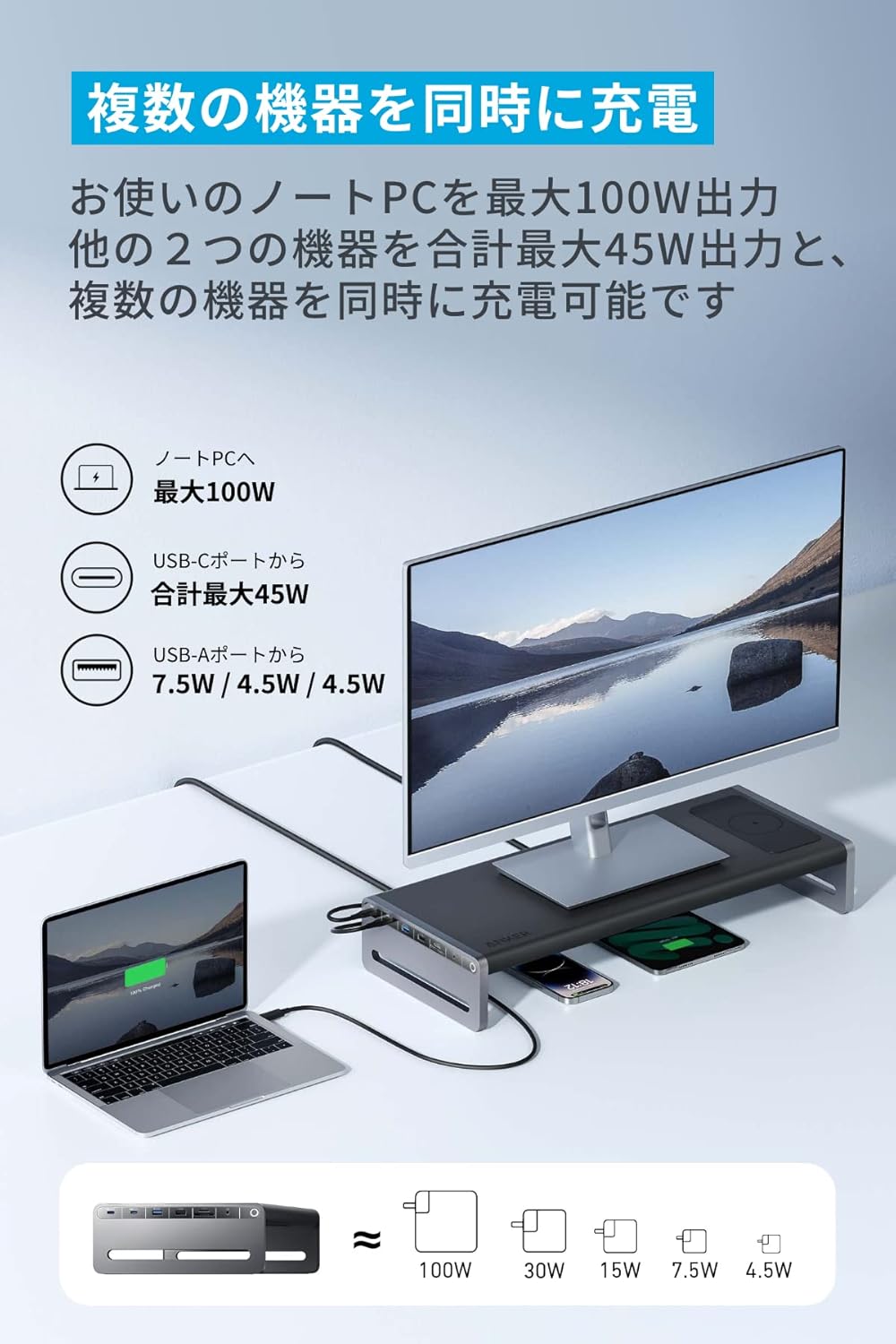 Anker 675 USB-C ドッキングステーション (12-in-1, Monitor Stand, Wireless)