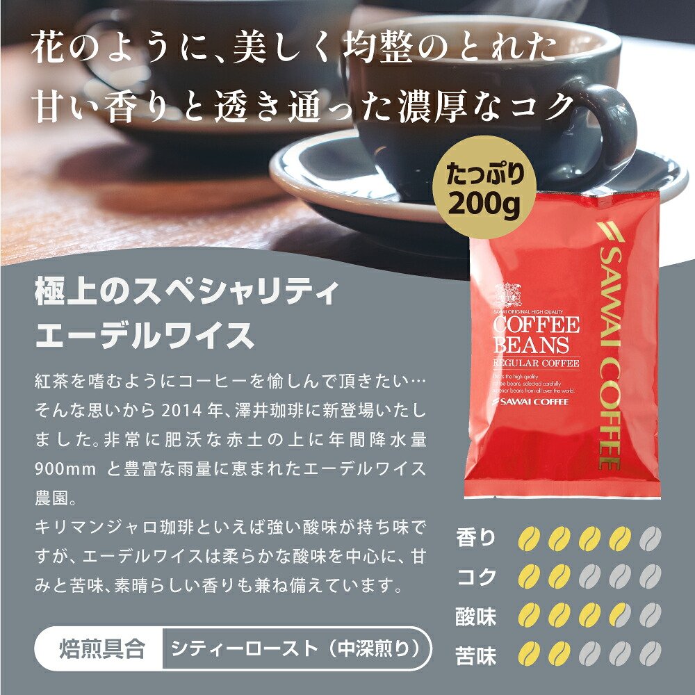 澤井珈琲 スペシャリティーコーヒー福袋 ブラジルサンライズ エメラルドマウンテン エーデルワイス 600g 200g×3袋 60杯分 中挽き