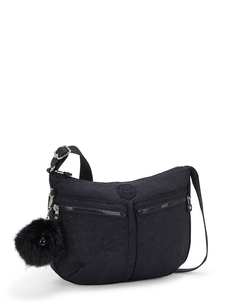 kipling イゼラー ブラックフローラルエンボス ショルダーバッグ