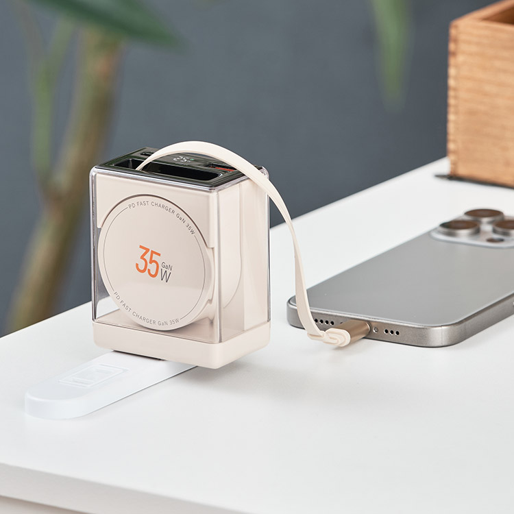 Life on Products ライフオンプロダクツ USB急速充電器 USB PD （パワーデリバリー）対応 35W コード巻取式 ベージュ LCAEA020