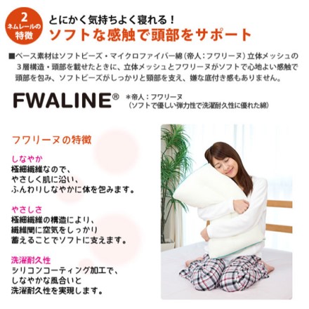 生島ヒロシの快眠健康枕 ネムレール 使用時の高さ 高め約６cm