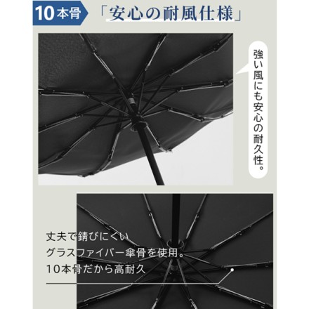 強風に強い10本骨 ワンタッチ自動開閉雨傘 モスグリーン