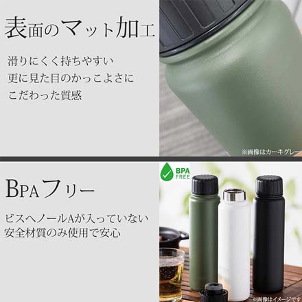 ククナ 水筒 炭酸兼用 真空断熱ステンレスボトル 500ml カーキグレー