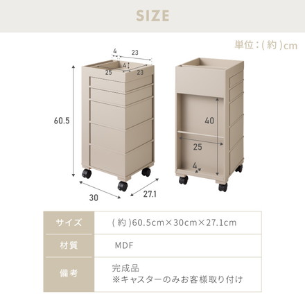 日本製 ワゴン キャスター付き おしゃれ 5段トレイ キッチンワゴン 回転 回転式 キッチン収納 ラック サイドワゴン グレージュ