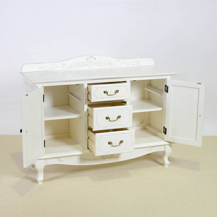 キャビネット 幅110cm マホガ二ー材 完成品 ホワイト 高級感 エレガント ホワイト ミニチェスト ローチェスト