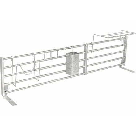 伸縮式 シンク奥スタンド 幅62~90cm DX ふきん掛け/フック/箸立て/まな板スタンド 付属 置き型