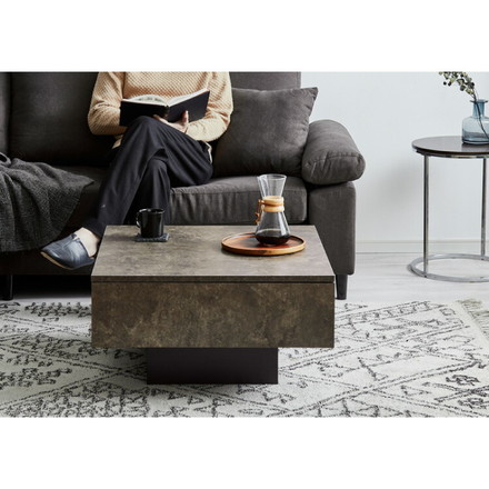 引き出し付き センターテーブル ストーン調 正方形センターテーブル 69×69 テーブル ストーングレー