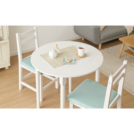 円形 ダイニングテーブルセット 2人掛け 3点セット 直径79cm ホワイト×グリーン