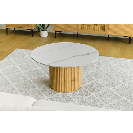 センターテーブル 円形 80cm セラミック天板 北欧 白 ホワイト ナチュラル